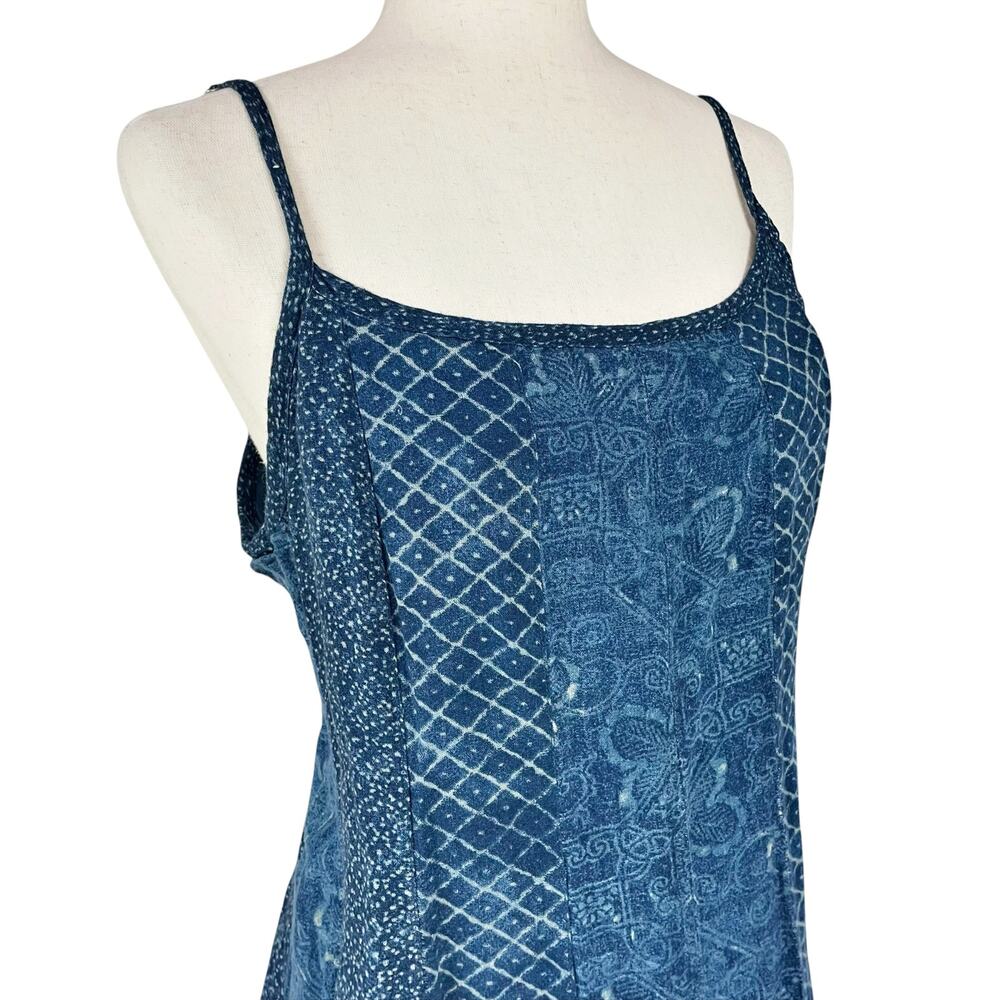 LAUREN RALPH LAUREN Midi Cotton Sundress in Indigo Blue Batik Patchwork Size 12 - Picture 4 of 10